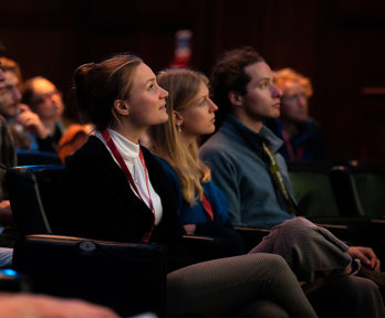 Audience sat in the Ondaatje Theatre at the Society.