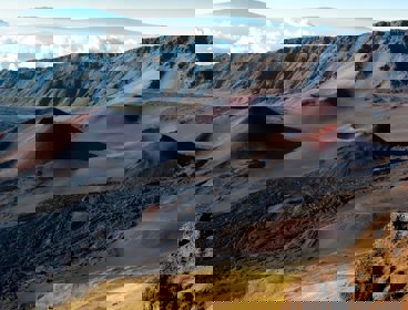 Brown and red sand at a volcanic crater