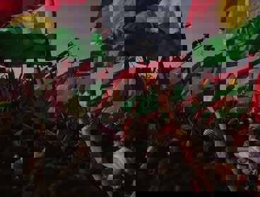 Protestors with flags