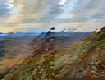 A valley with mountains